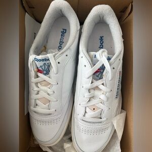 NIB! New in box Reebok Club C 85 Vintage White with Navy and Red Accents